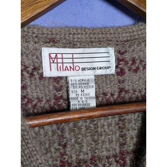 Vintage Plaid Mohair Cardigan Sweater Grunge 90s Nirvana Size Medium Milano - Picture 3 of 7